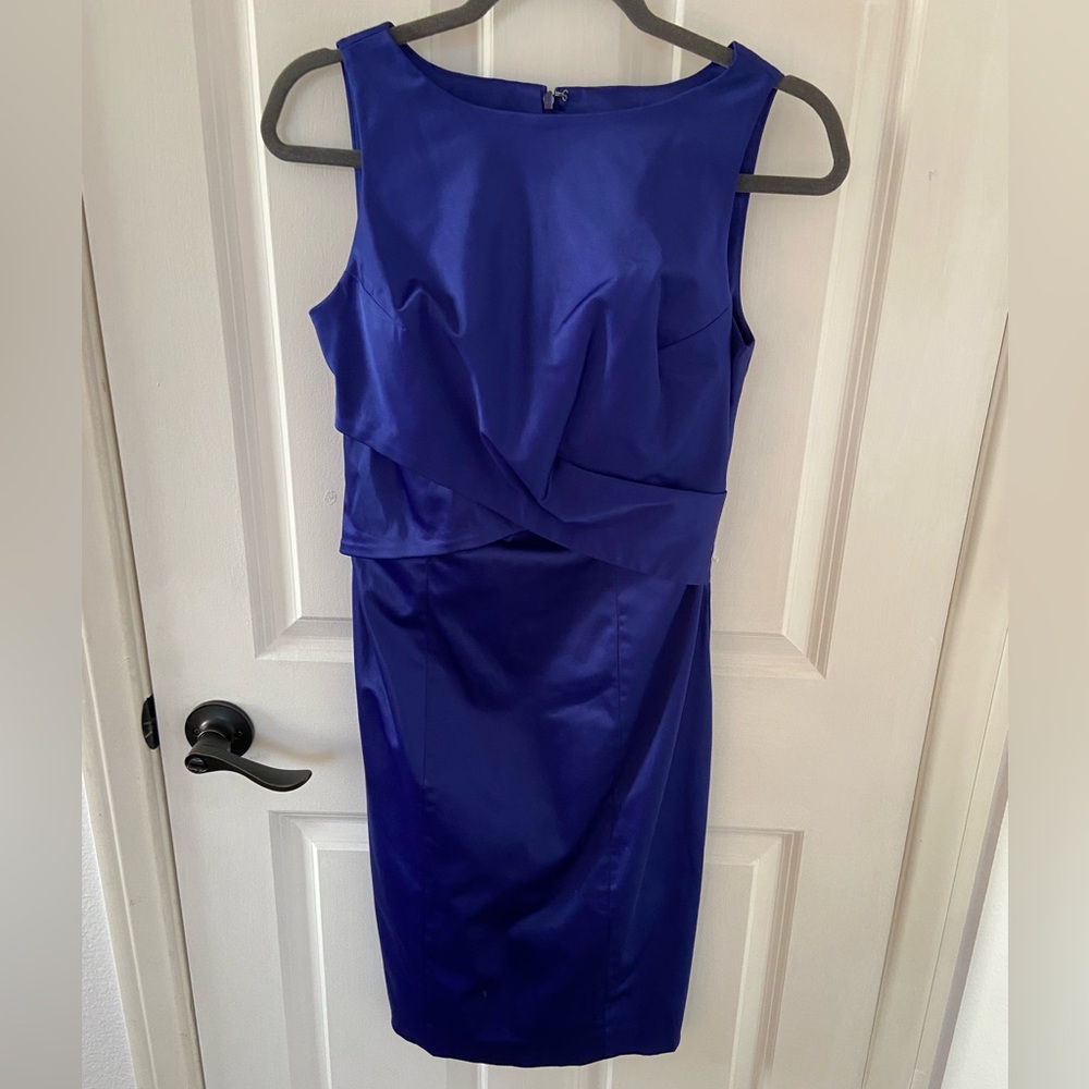Talbots Satin Royal Blue Sleeveless Sheath Knee Length Formal Dress Size 2